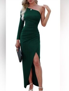 Sarin Mathews Cocktail Sexy Bodycon Ruched Wrap Split Party Formal Long Dress